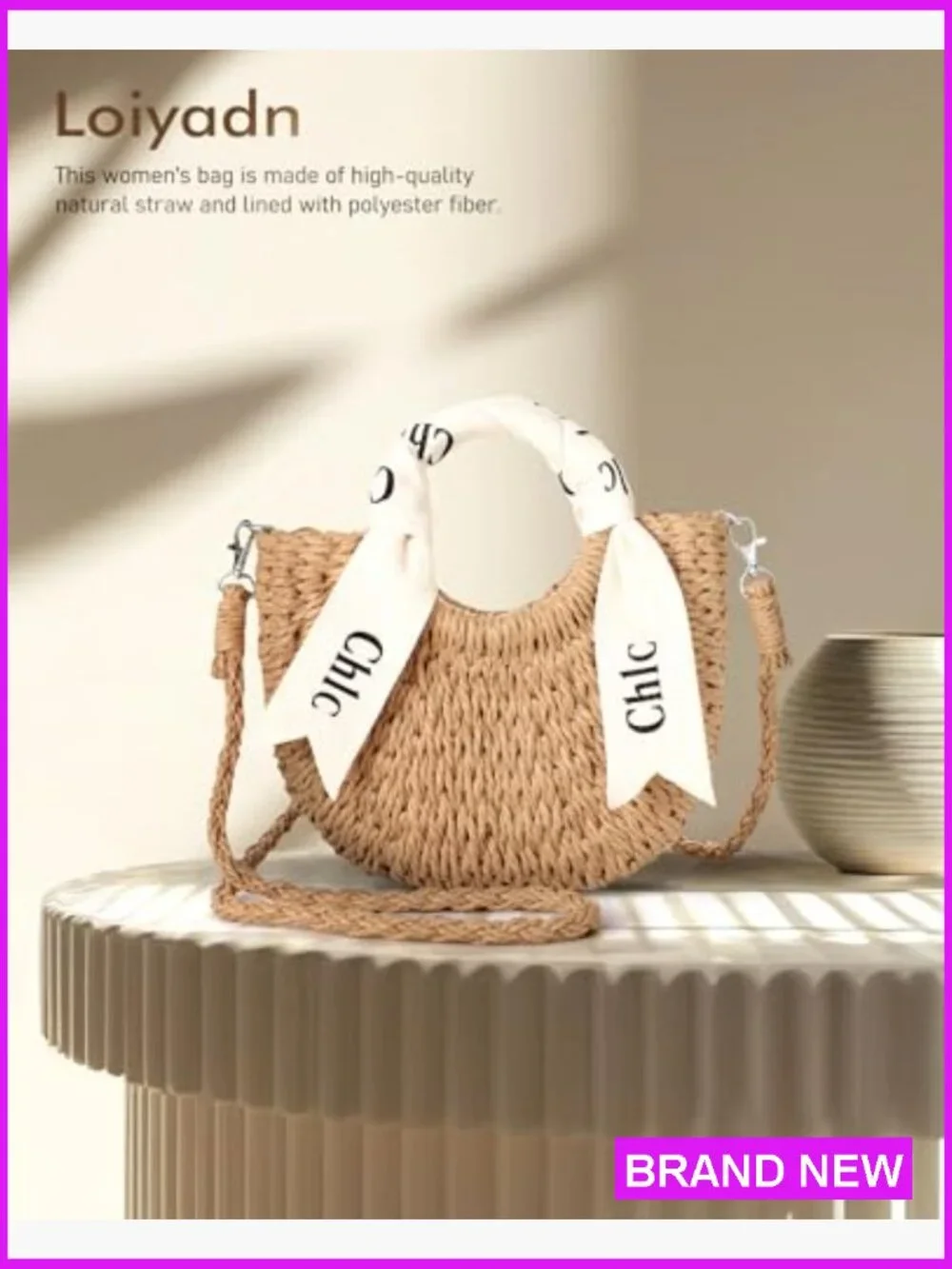 Woven Straw Crossbody Bag Hobo Shoulder Purse Summer Beach Vacation Y2K - Picture 4 of 7